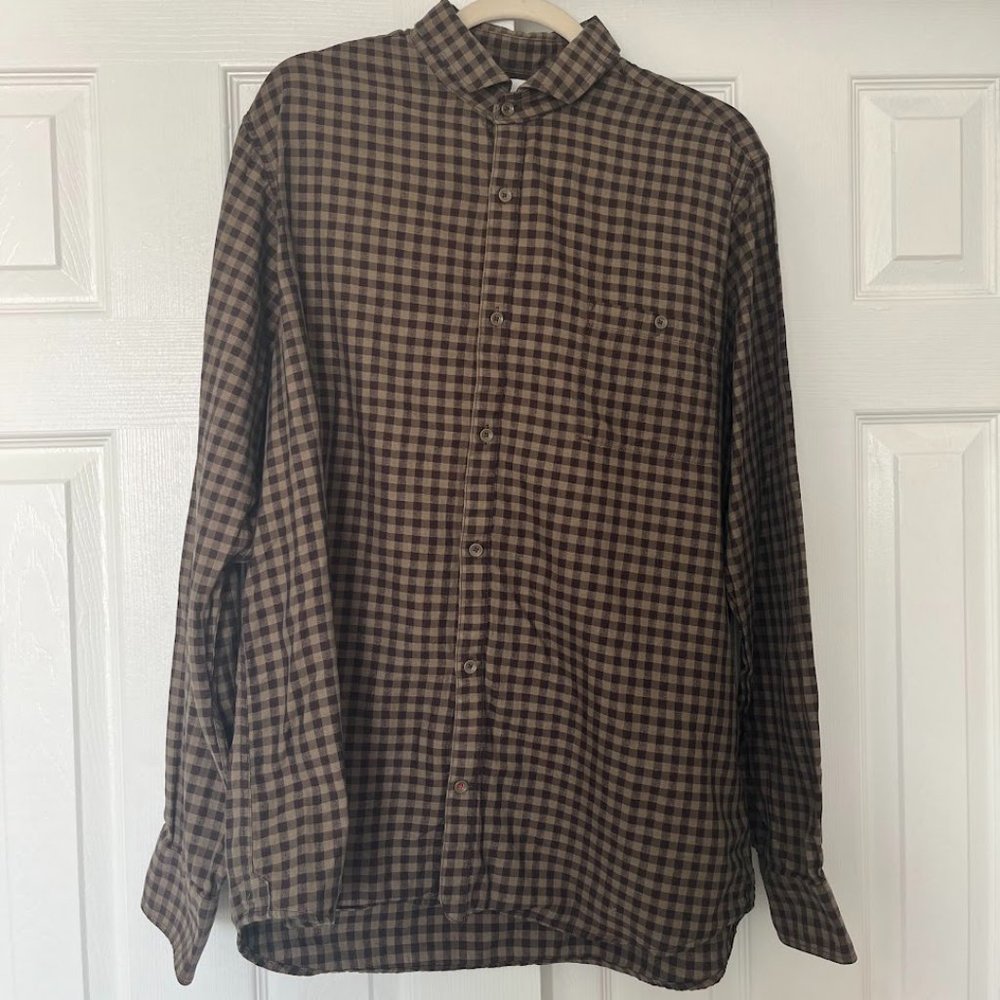 NOWADAYS Flannel Small Check Brown and Black Button Down Shirt